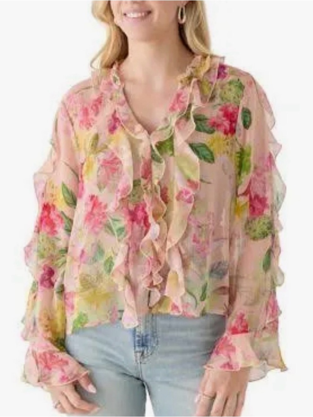 ✨ 🌸Industry Printed Ruffle V-Neck Blouse – Brand New With Tags 🌸✨